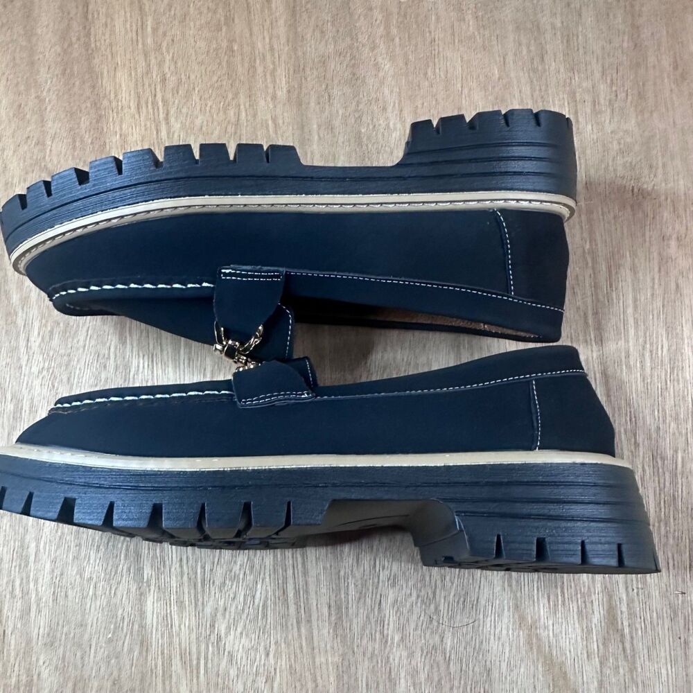 Chunky Black Chain-Accent Lightweight Summer Loafers Size EU 40, Serra Brand - Picture 3 of 9